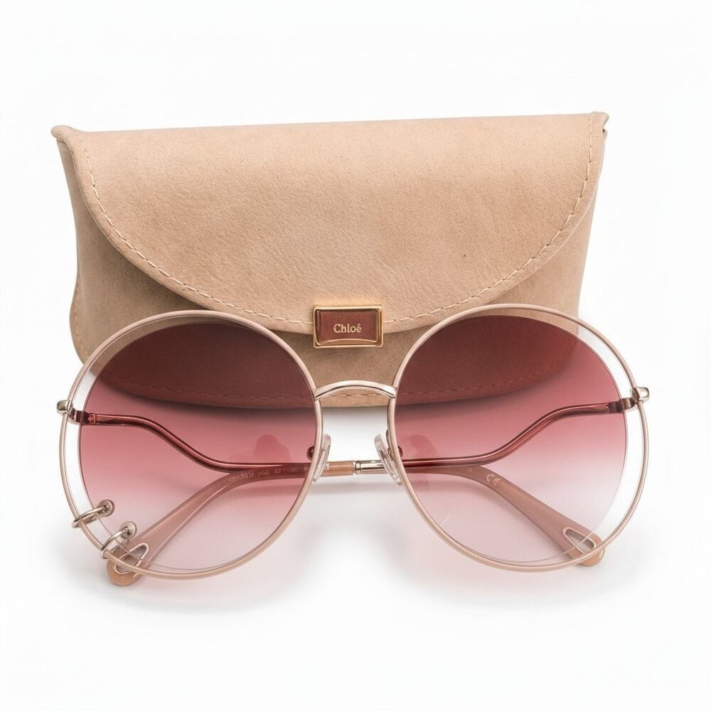 Authentic Chloe CE153S Gold Metal Pierced Round Gradient Sunglasses Case Italy